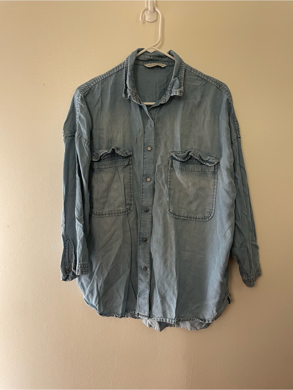 Mango Light Blue Denim Button-Down Shirt